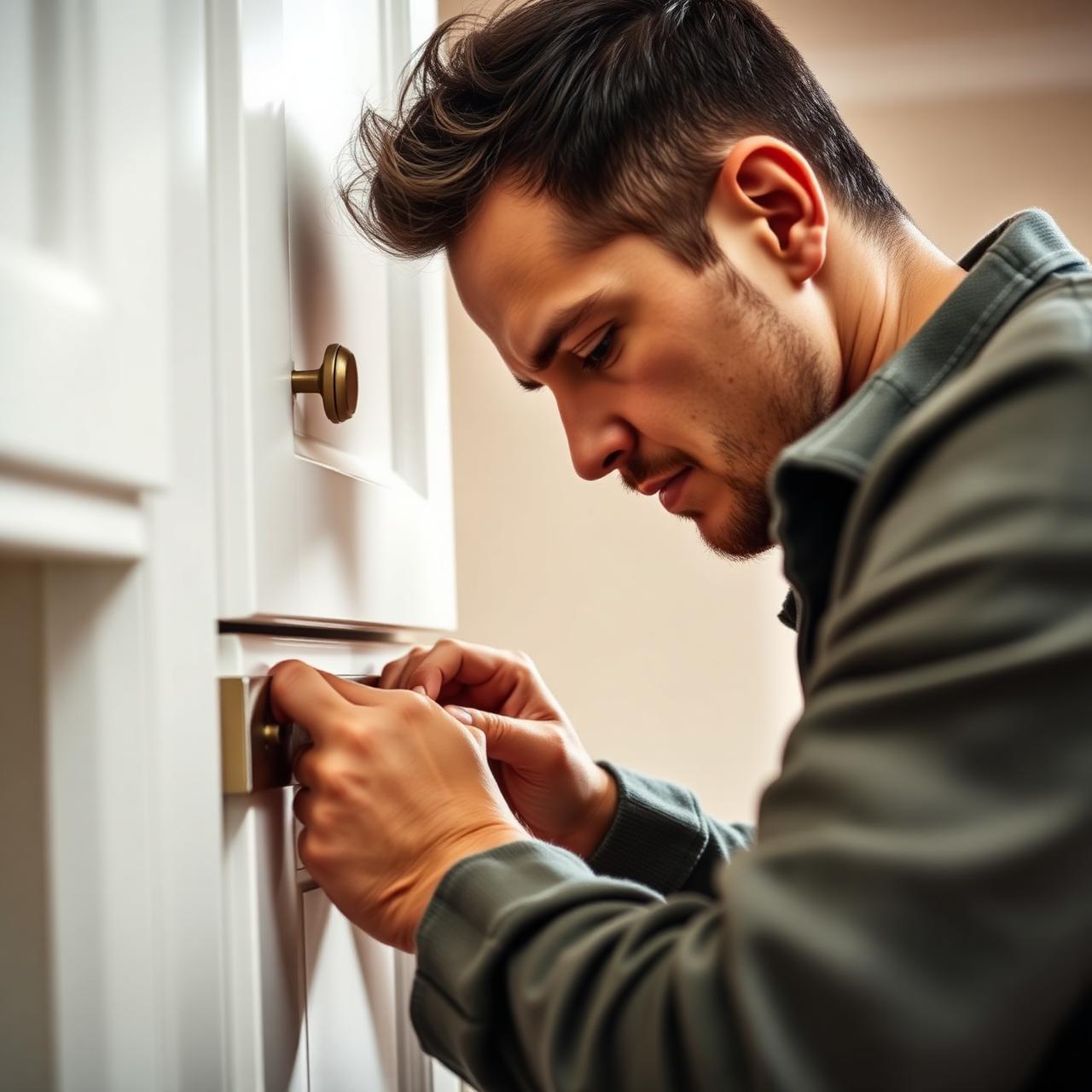 Cabinet installer at work in a Florida home