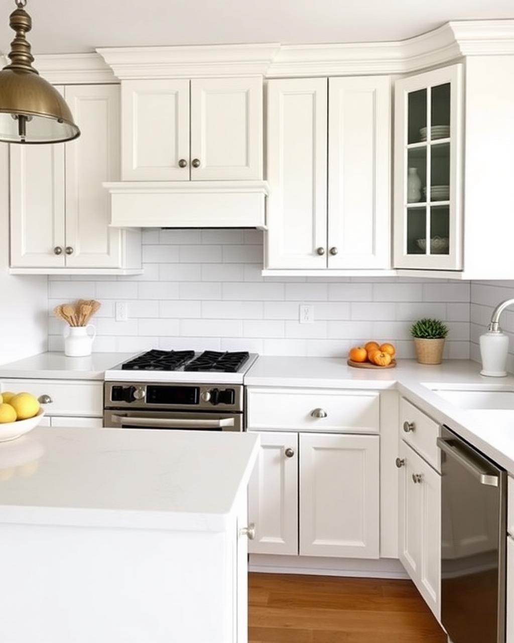 Bright white shaker kitchen with subway tile