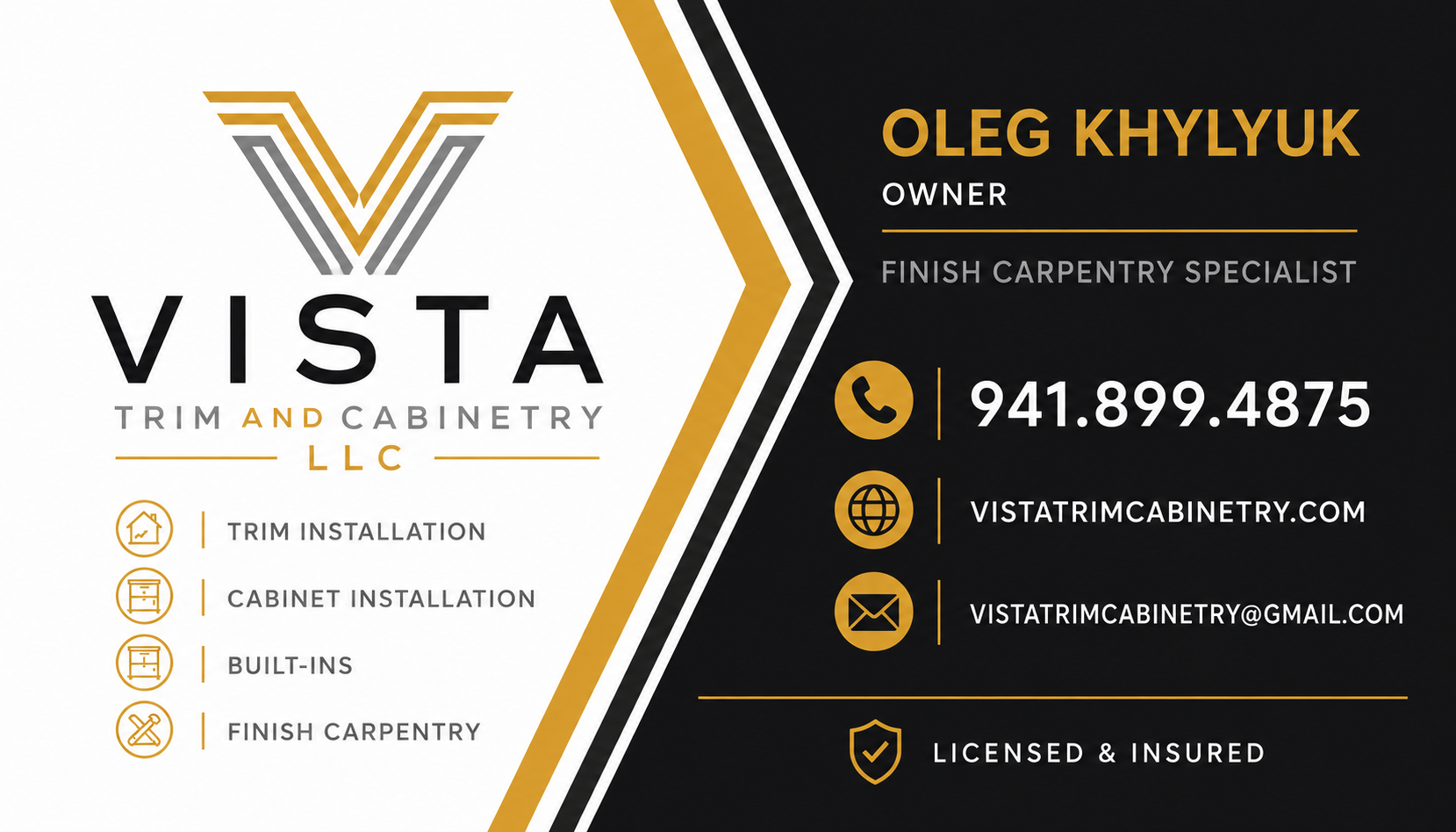 Vista Trim & Cabinetry LLC brand logo with services